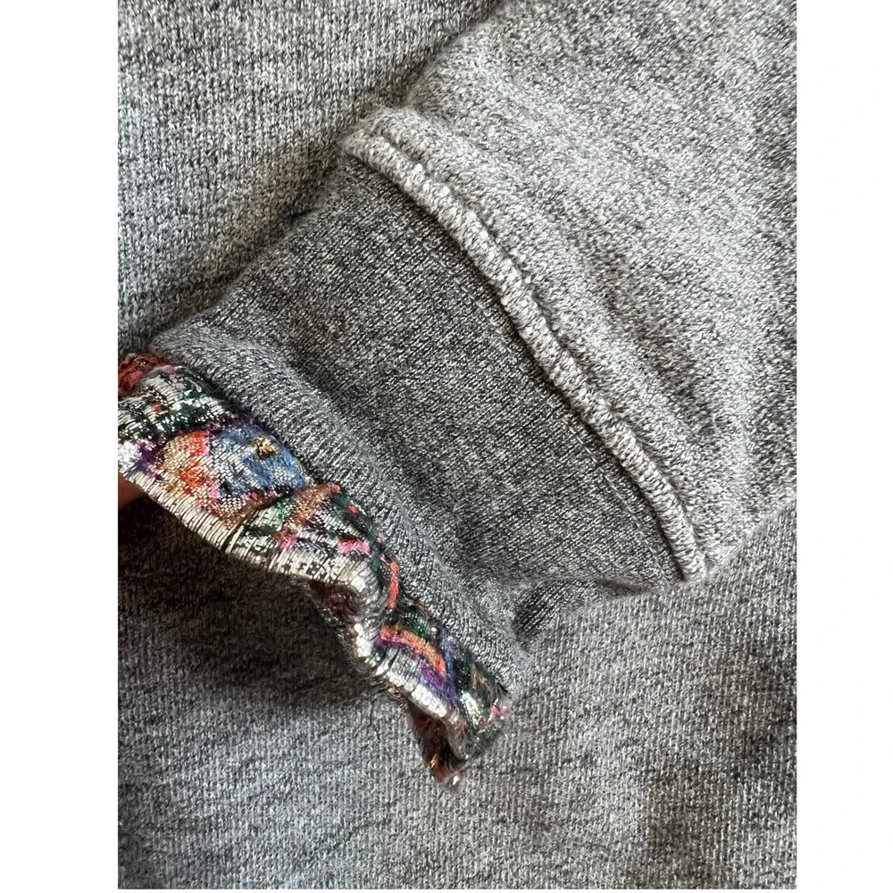 J.Crew Grey Raglan Sweatshirt Metallic Ruffle Trim Back Zip Heathered Top